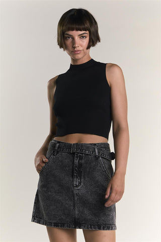 Black Sleeveless-Knit Crop-Top