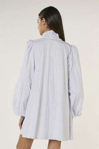 White Blue Stripe Bow Mini Dress