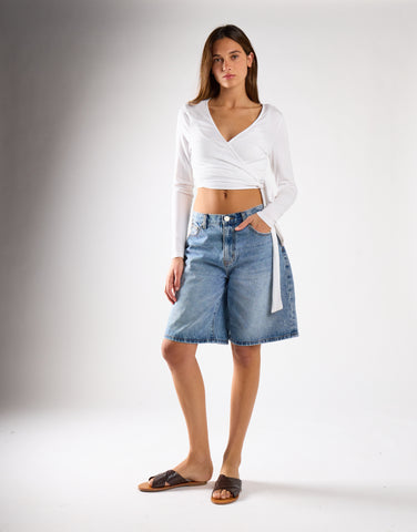 Long Sleeve Cropped Top - Cream