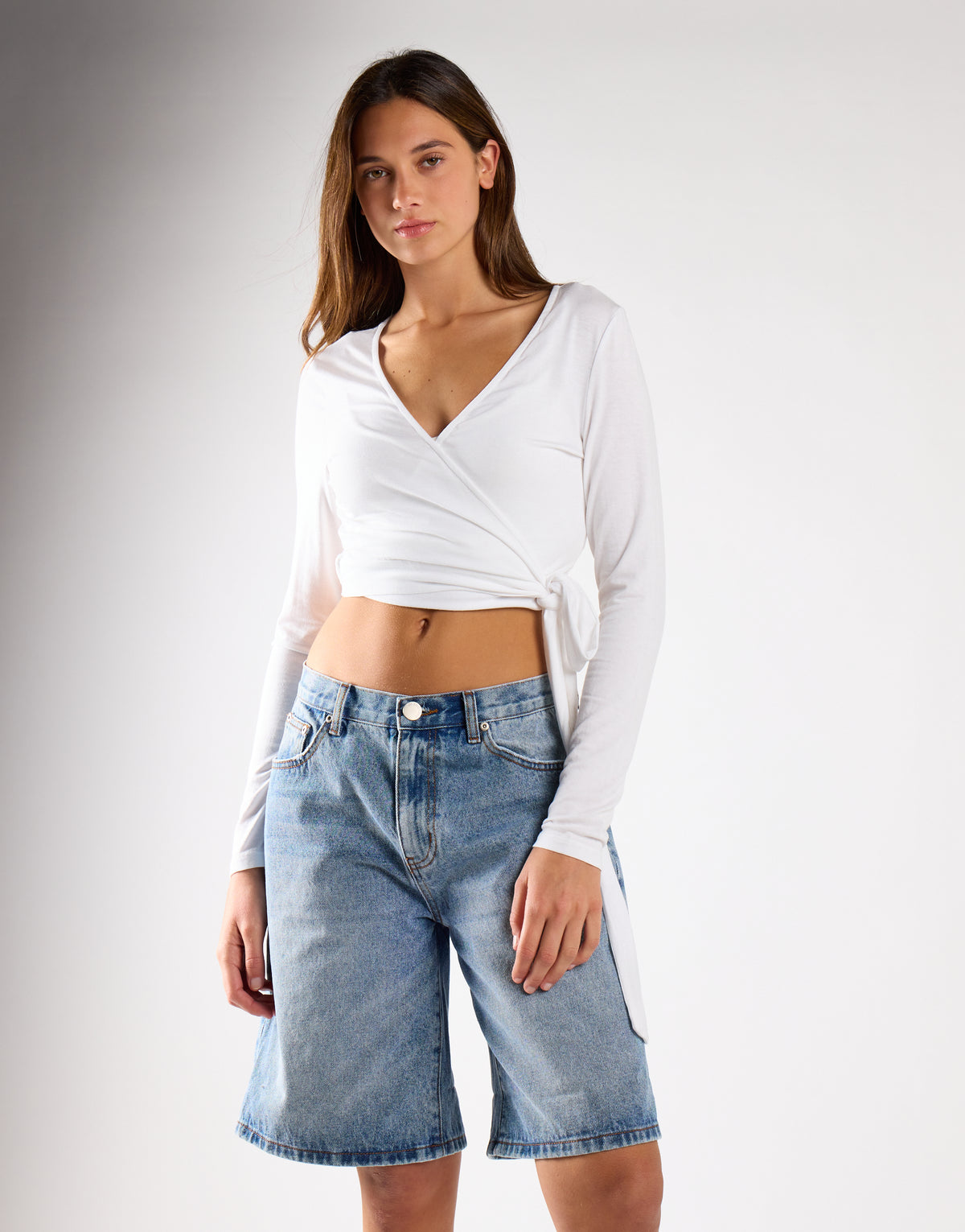 Long Sleeve Cropped Top - Cream