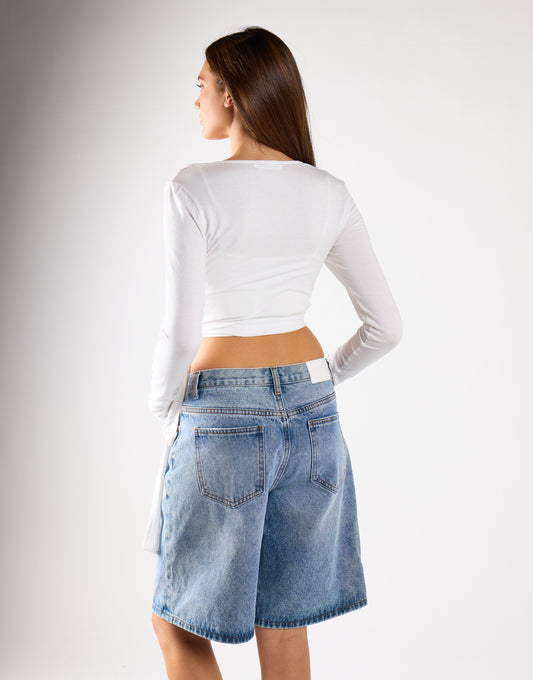 Long Sleeve Cropped Top - Cream