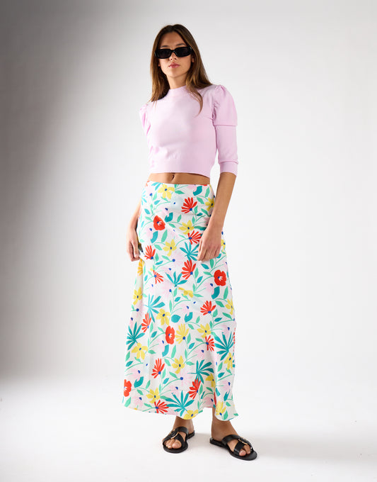 Glamorous Soft Pink Puff Shoulder Crop Top