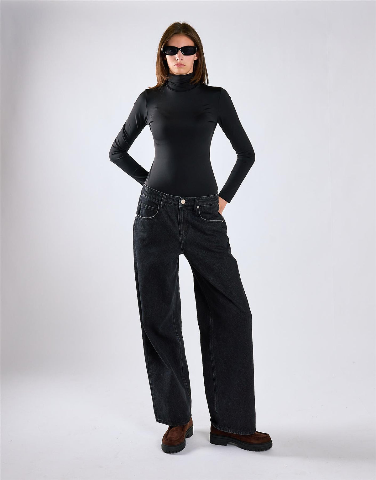 Black High-Neck Long Sleeves Bodysuit