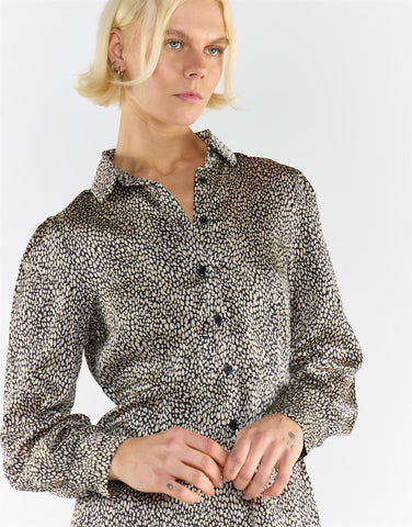 Black Stone Spot Print Shirt Dress