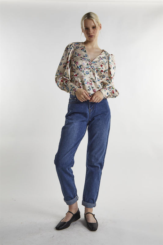 Stone Multi Floral Long Sleeve Top