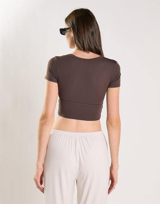 Agon Women's Brown Square Neck Crop Top
