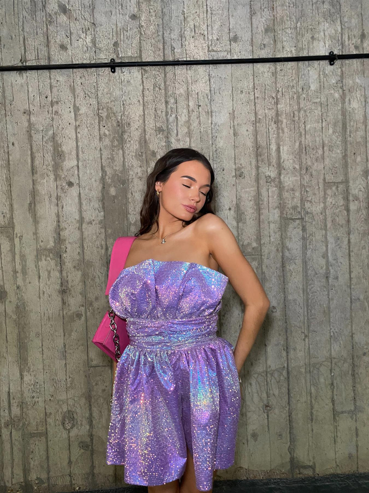 Jasmine Gathered Playsuit -Lilac Sequin