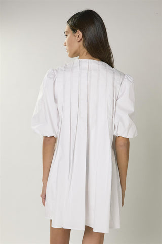 White Pleated Smock Dress