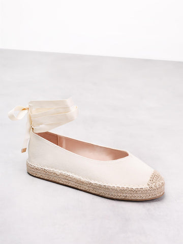 Natural Woven Tie Ankle Shoes