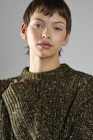 Khaki-Fleck Crew-Neck Jumper