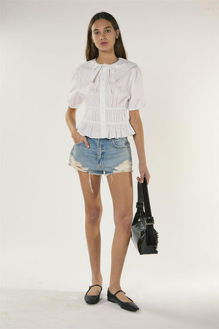 Smocked Waist Blouse - White