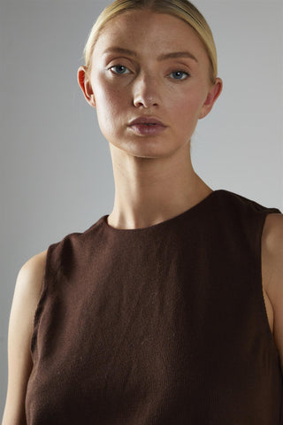 Brown-Rib Sleeveless Loose-Top