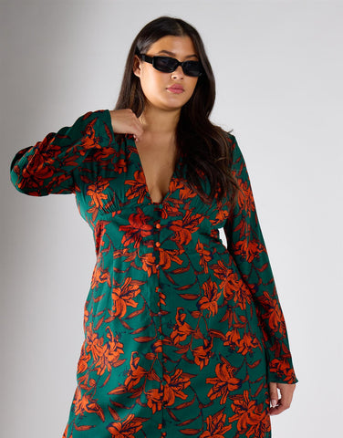 Glamorous Curve Green Rust Floral Multi Channel Maxi Dress