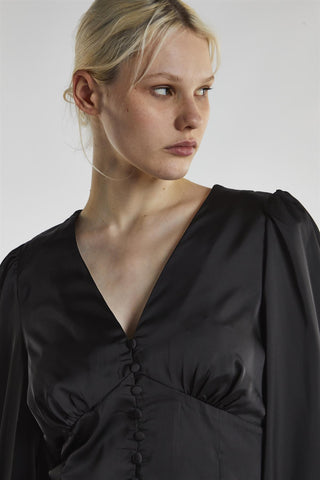Black-Satin Button-Front Top
