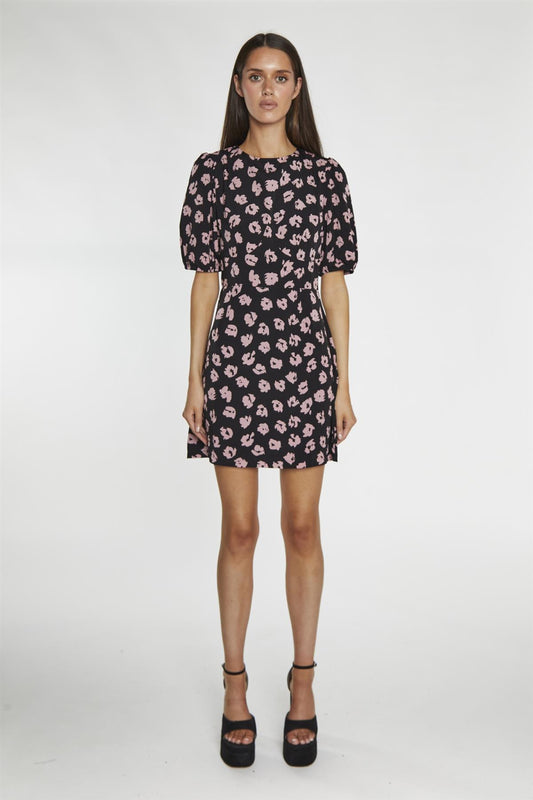 Black Pink Splodge Round Neck Mini Drerss