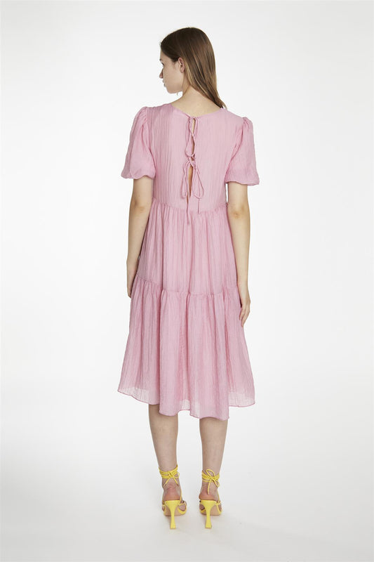 Soft-Pink Tiered Midi-Dress