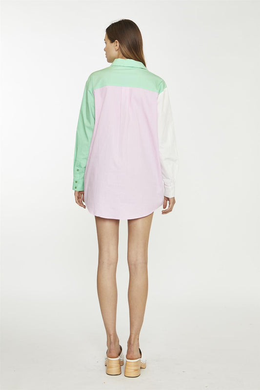 White Green Pink Colour Block Long-Sleeve-Top