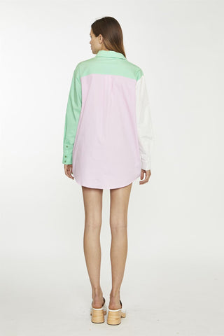 White Green Pink Colour Block Long-Sleeve-Top