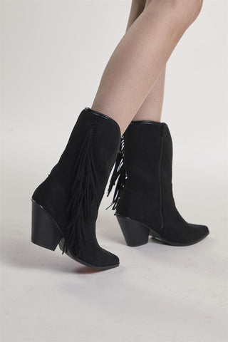 Black Fringed Cowboy Boot