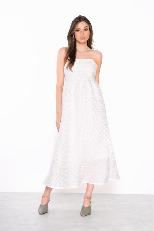 Off-White Texture Tie-Back Midi-Dress