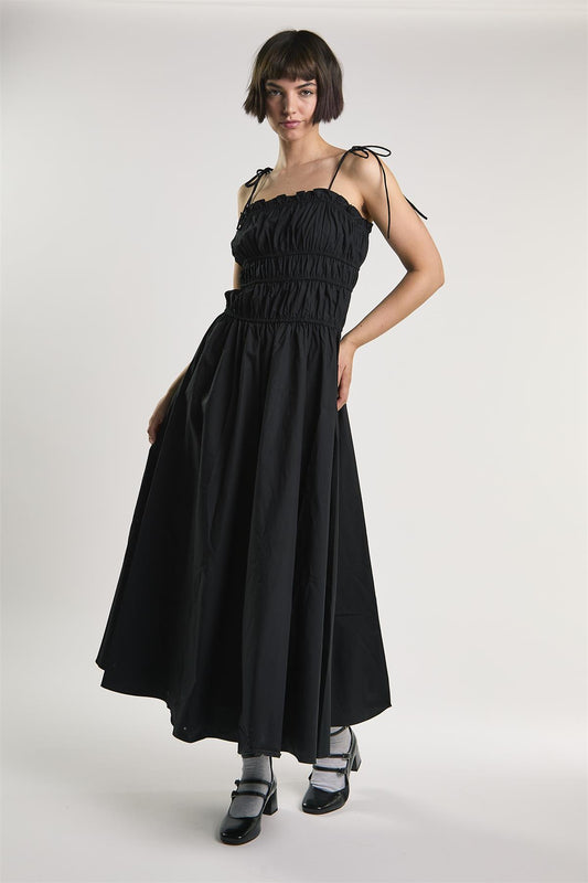 Black Pleated Strappy Dress