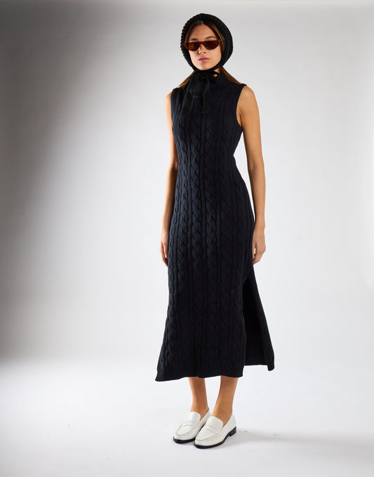 Black Roll-Neck Midi Dress