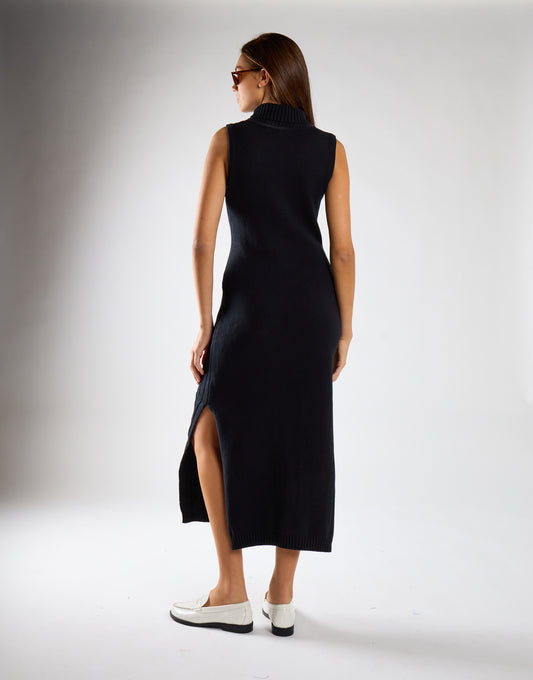 Black Roll-Neck Midi Dress