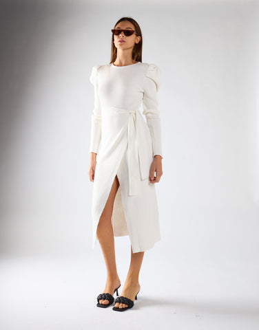 Glamorous Off White Puff Shoulder Split Midi Dress