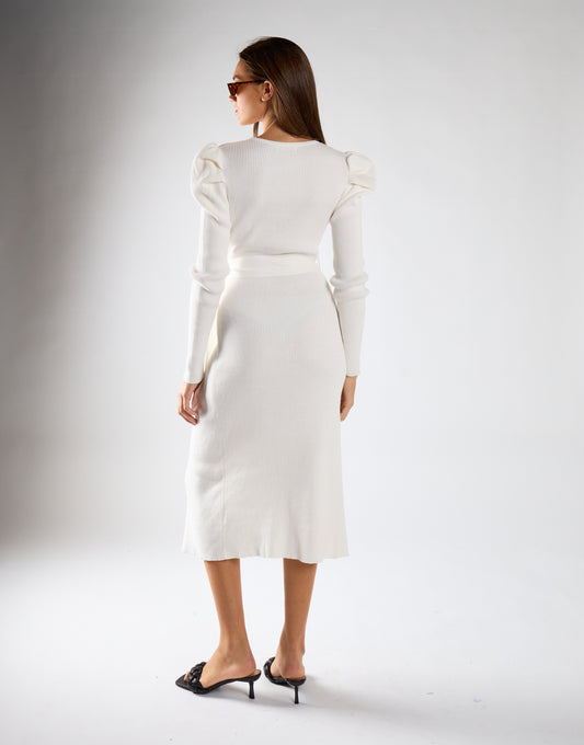 Glamorous Off White Puff Shoulder Split Midi Dress