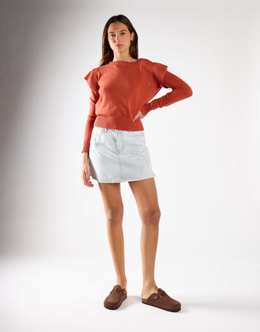 Glamorous Orange Rust Ruffle Long Sleeve Jumper