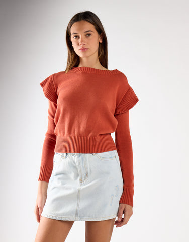 Glamorous Orange Rust Ruffle Long Sleeve Jumper