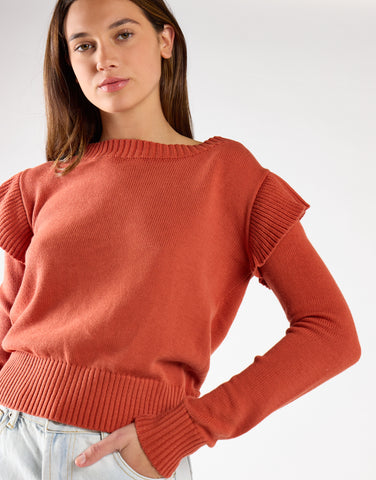 Glamorous Orange Rust Ruffle Long Sleeve Jumper