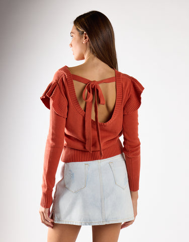 Glamorous Orange Rust Ruffle Long Sleeve Jumper