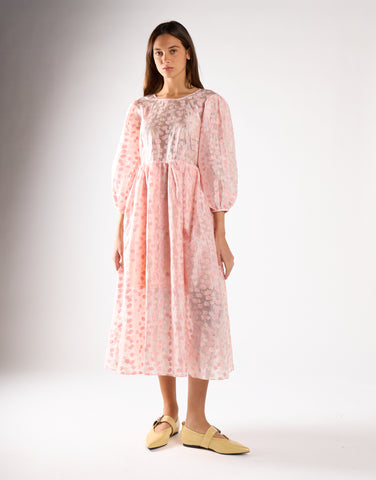 Pink Flower Organza Midi Dress