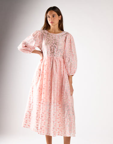 Pink Flower Organza Midi Dress