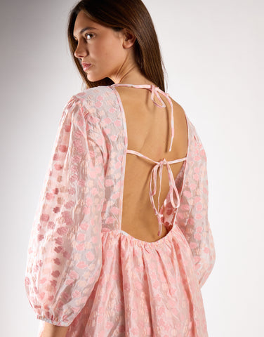 Pink Flower Organza Midi Dress