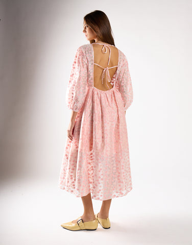 Pink Flower Organza Midi Dress