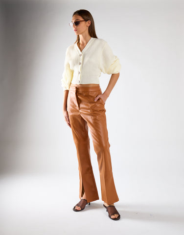 Tan PU Flared Trousers