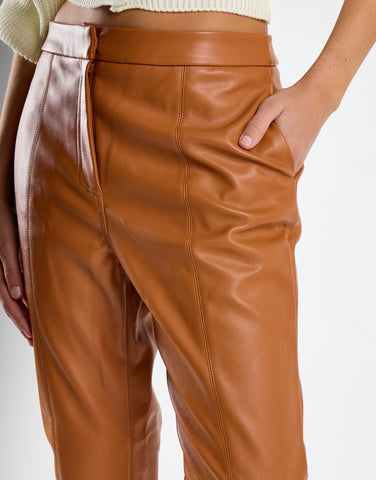 Tan PU Flared Trousers