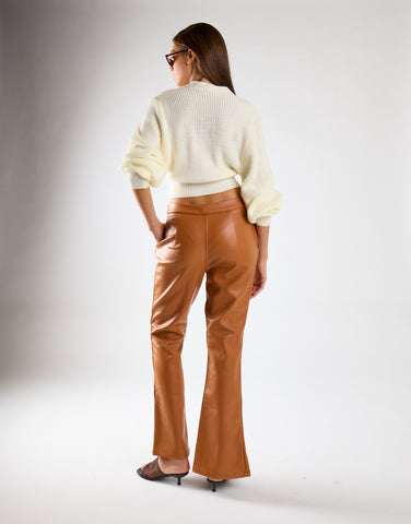 Tan PU Flared Trousers