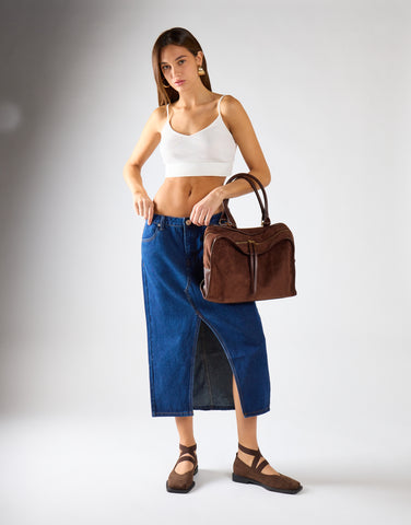 Indigo-Wash Denim Midi Skirt
