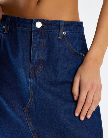 Indigo-Wash Denim Midi Skirt