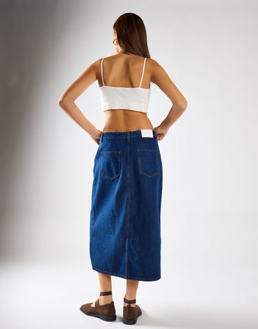 Indigo-Wash Denim Midi Skirt