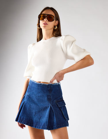 Indigo-Blue Denim Cargo Mini Skirt