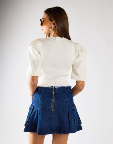 Indigo-Blue Denim Cargo Mini Skirt