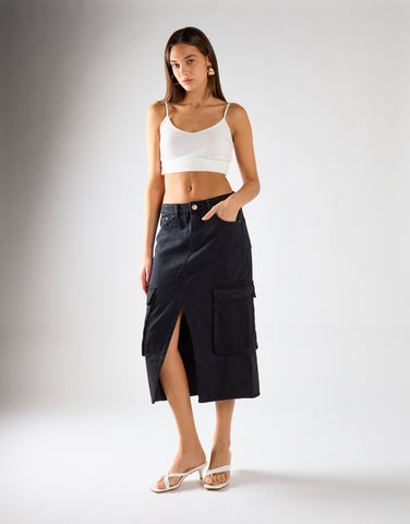 Cargo Midi Skirt - Washed Black