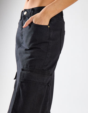 Cargo Midi Skirt - Washed Black