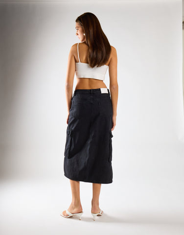 Cargo Midi Skirt - Washed Black