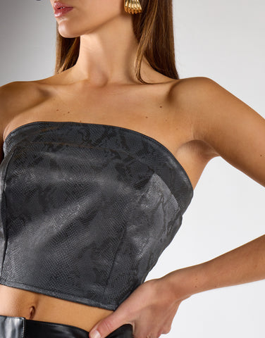 Black-Snake Pu Bandeau Crop Top
