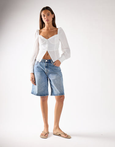 Off White V-Neck Long-Sleeve Top